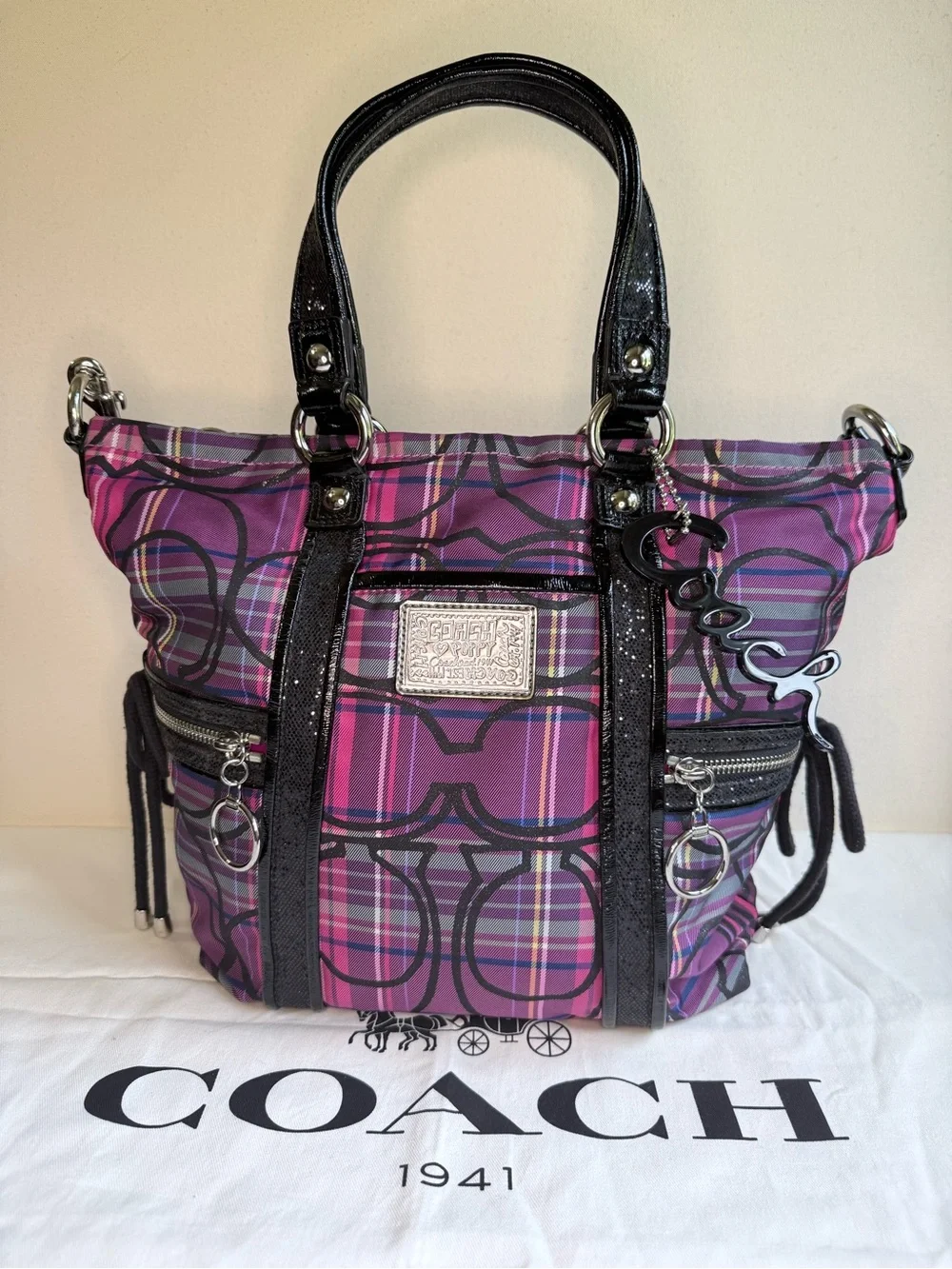 Coach Poppy Plaid Trio — Satchel + Wallet + Makeup Case - EUC + Dust Bag